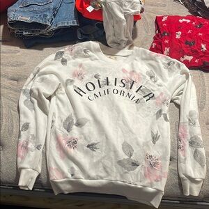 Hollister Cream Pink Floral Long Sleeve Hoodie